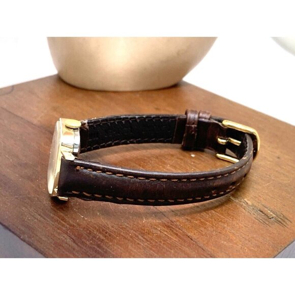 Tissot Womens Watch Vintage Swiss Mechanical Gold Silver Dial Brown Leather Band - Picture 8 of 13